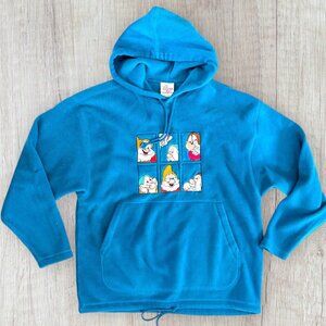 Vintage 90s Disney Store Snow White Seven Dwarfs Teal Fleece Hoodie Grunge Y2K